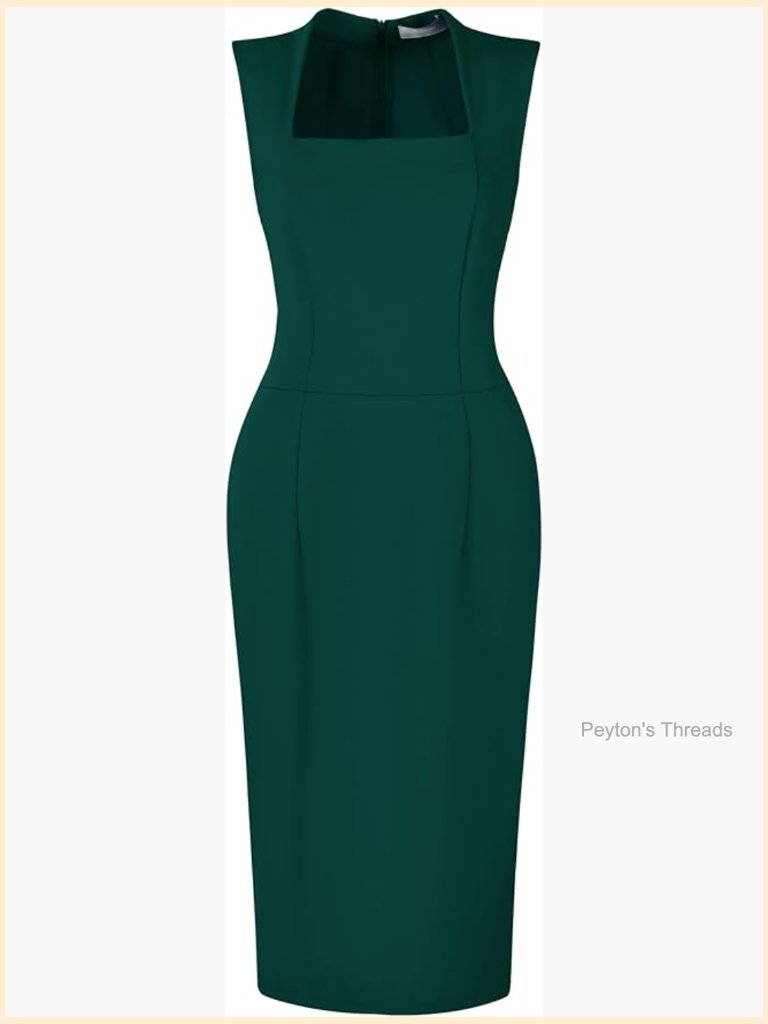 Sleeveless Square Neck Bodycon Pencil Sheath Dress Midi Work Office